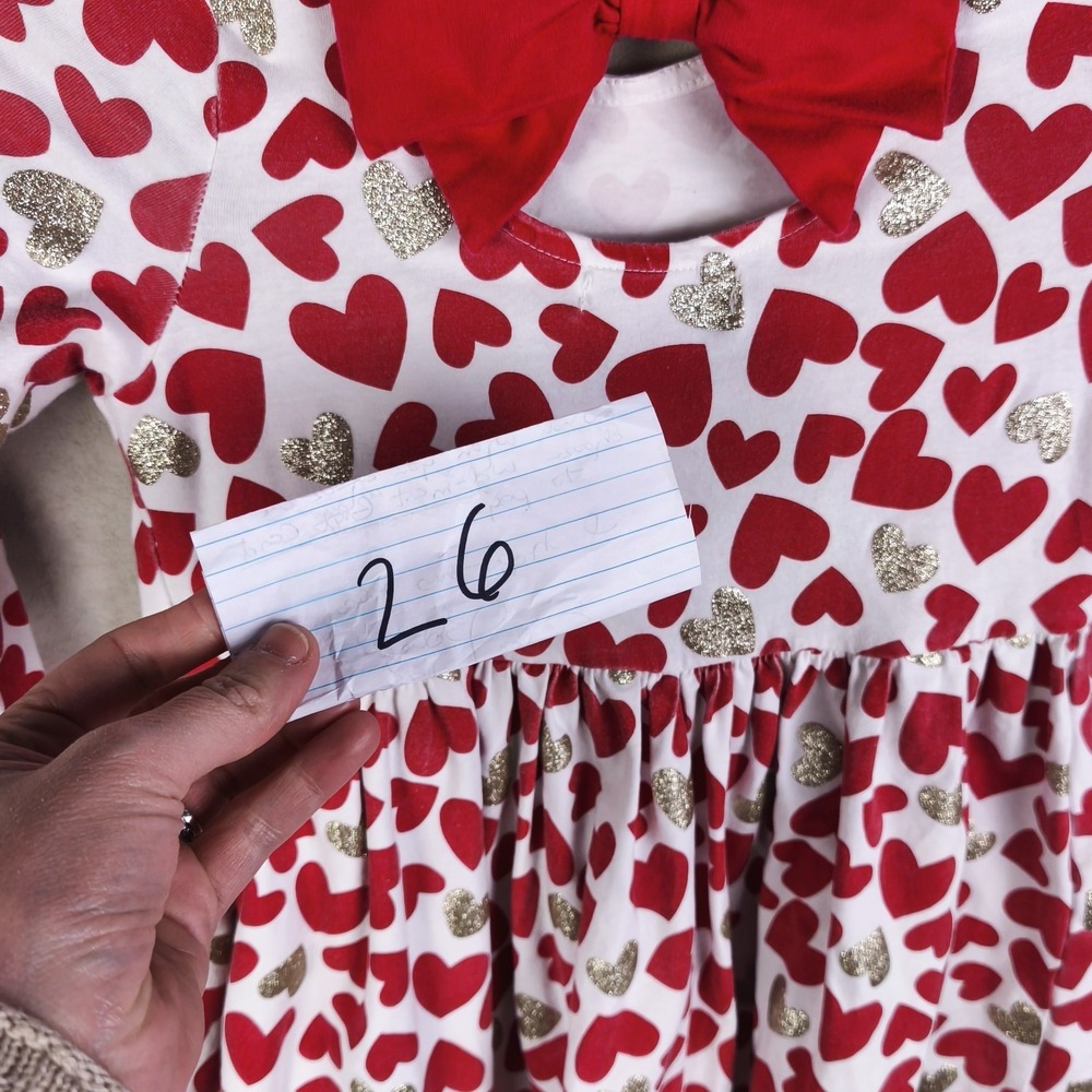 Tommy Bahama Girls Heart Dress Size 7 Red Gold Valentine Long Sleeve‎ - Picture 6 of 6
